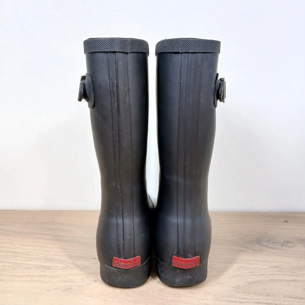 Chooka Rain Boots Womens 7 Black Waterproof Rubber Mid Calf Buckle Matte Finish